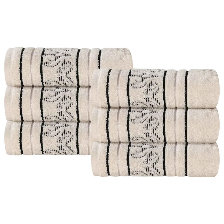 Zero Twist Cotton Hand Towel Set of 6, Floral Jacquard Soft Towels for Home Bathroom Use