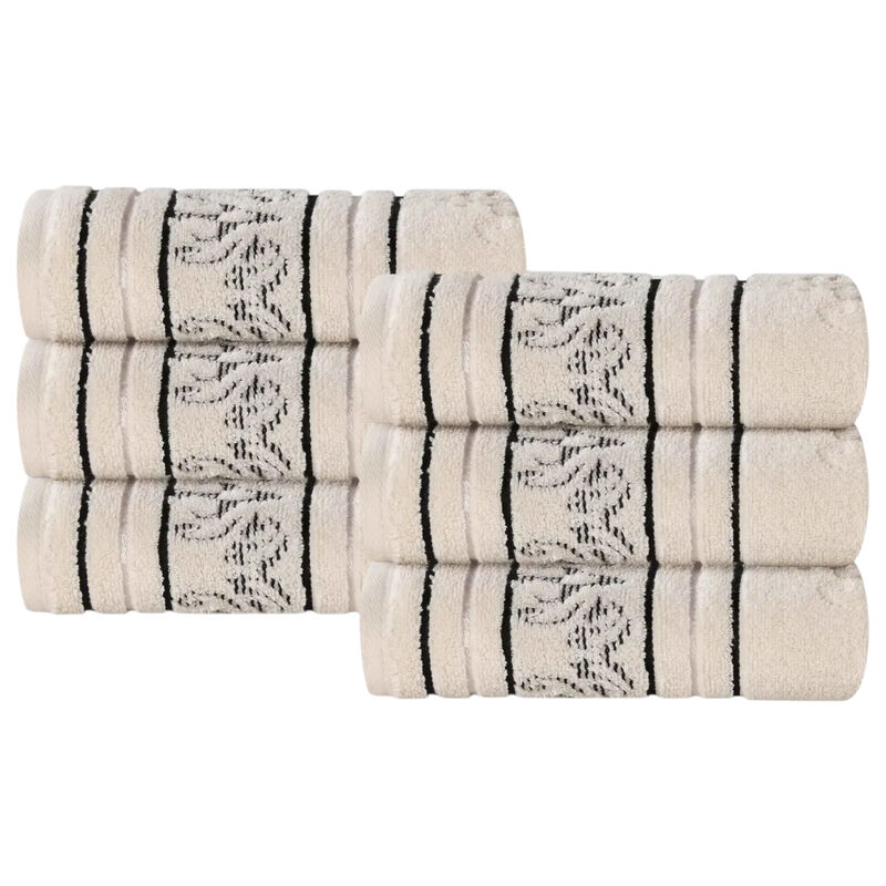 Zero Twist Cotton Hand Towel Set of 6, Floral Jacquard Soft Towels for Home Bathroom Use image number 0