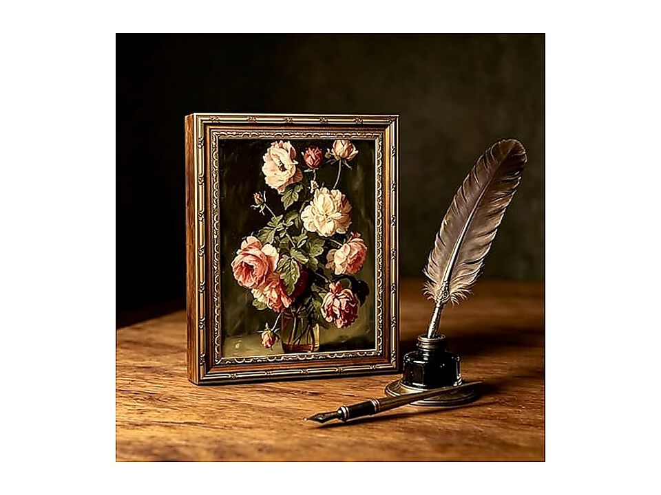 Vintage Gold Framed Rose Floral Wall Art Still Life Canvas Dark Academia Moody
