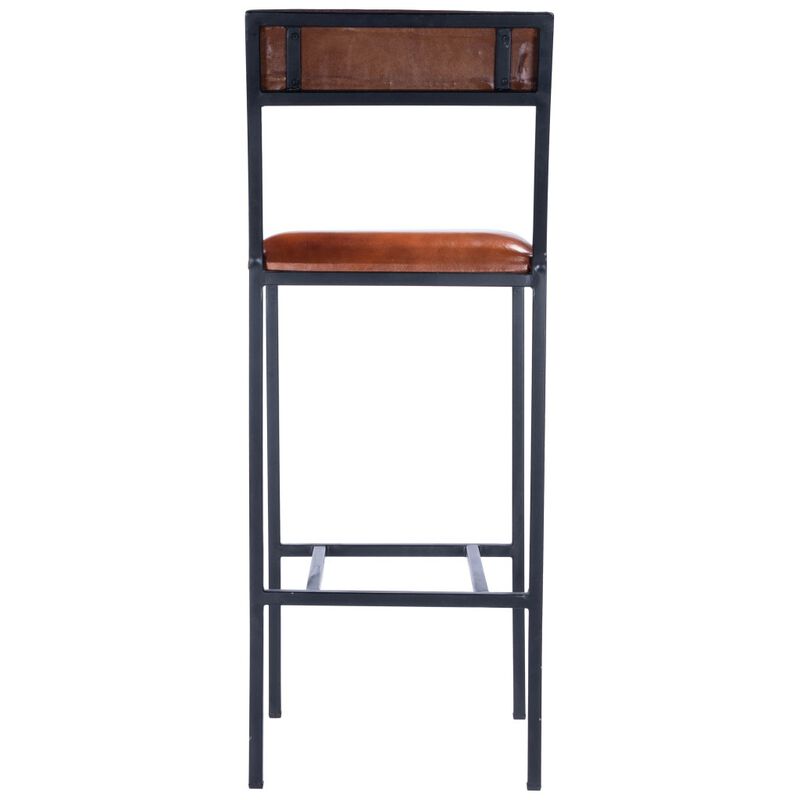 HomeRoots 32" Brown And Black Genuine Leather And Iron Bar Chair image number 4