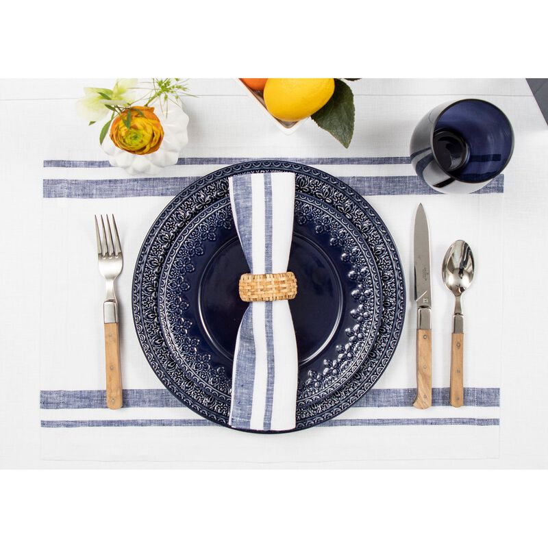Solino Home 100% Pure Linen Placemats 14 x 19 Inch Set of 4 - French Stripe