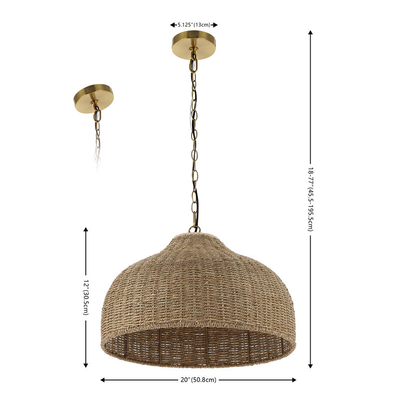 Eliza 1-Light Coastal Bohemian Rattan/Iron Dome LED Pendant