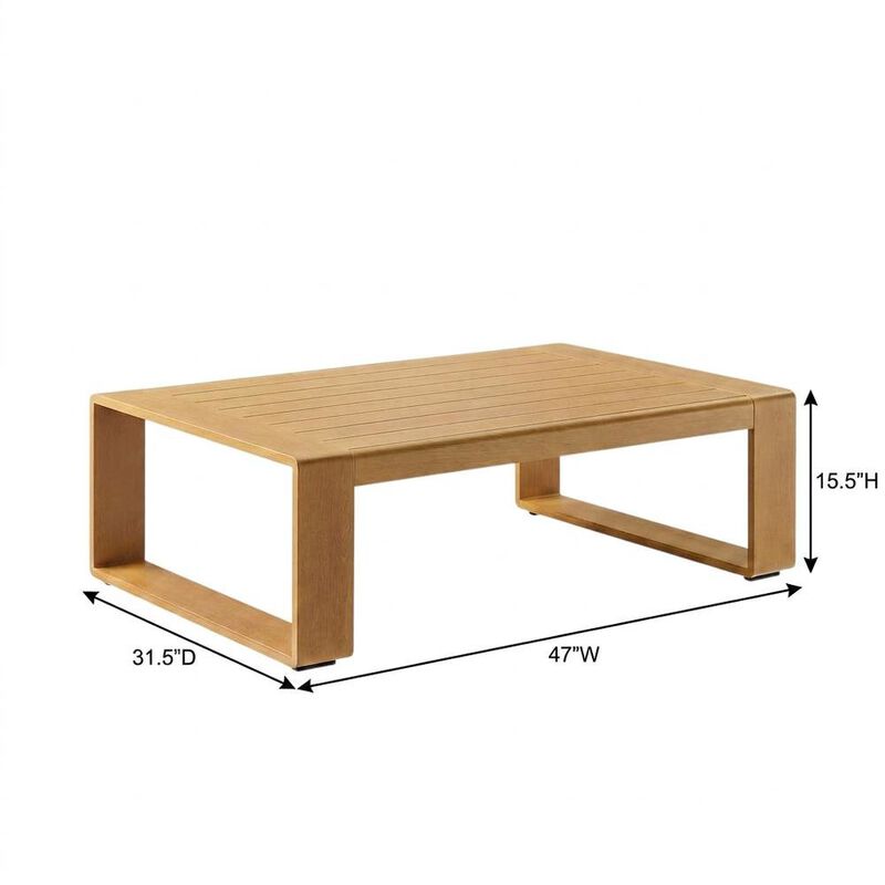 Aluminum Faux Wood Rectangular Patio Coffee Table for Deck and Porch, Natural image number 2