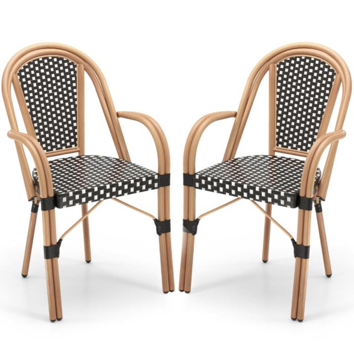 Hivvago Hand-Woven PE Wicker Outdoor French Bistro Chairs Set of 2