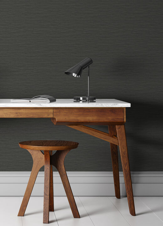 Rushmore Black Faux Grasscloth Wallpaper