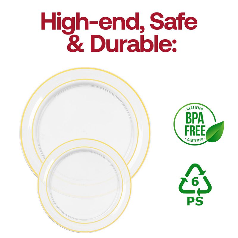 7.5" Clear with Gold Edge Rim Plastic Salad Plates (120 Plates) image number 4