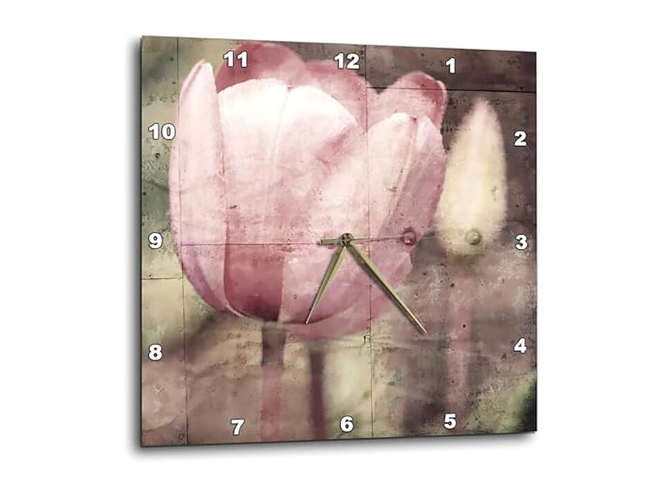 Pink Tulip Door Vintage Look Floral Wall Clock 10 Inch Home Decor