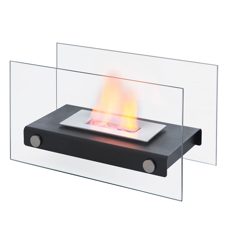 Danya B. Rectangular Tabletop Smokeless Fireplace With Clear Glass Panels For Indoor / Outdoor Use
