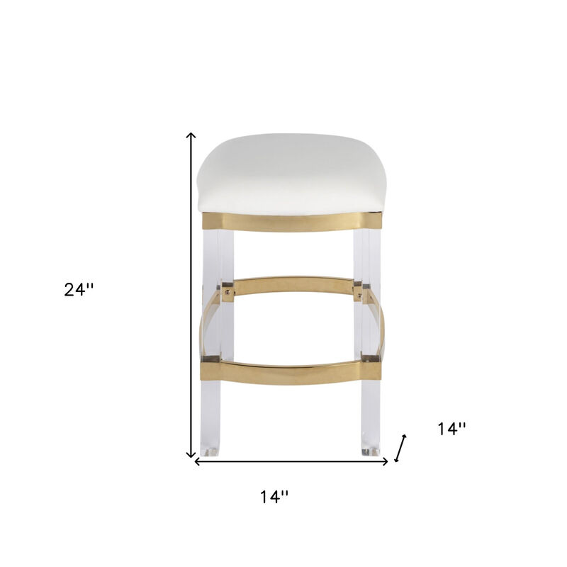 Hivvago 24 Inch White and Clear Stainless Steel and Steel Backless Counter Height Bar Chair