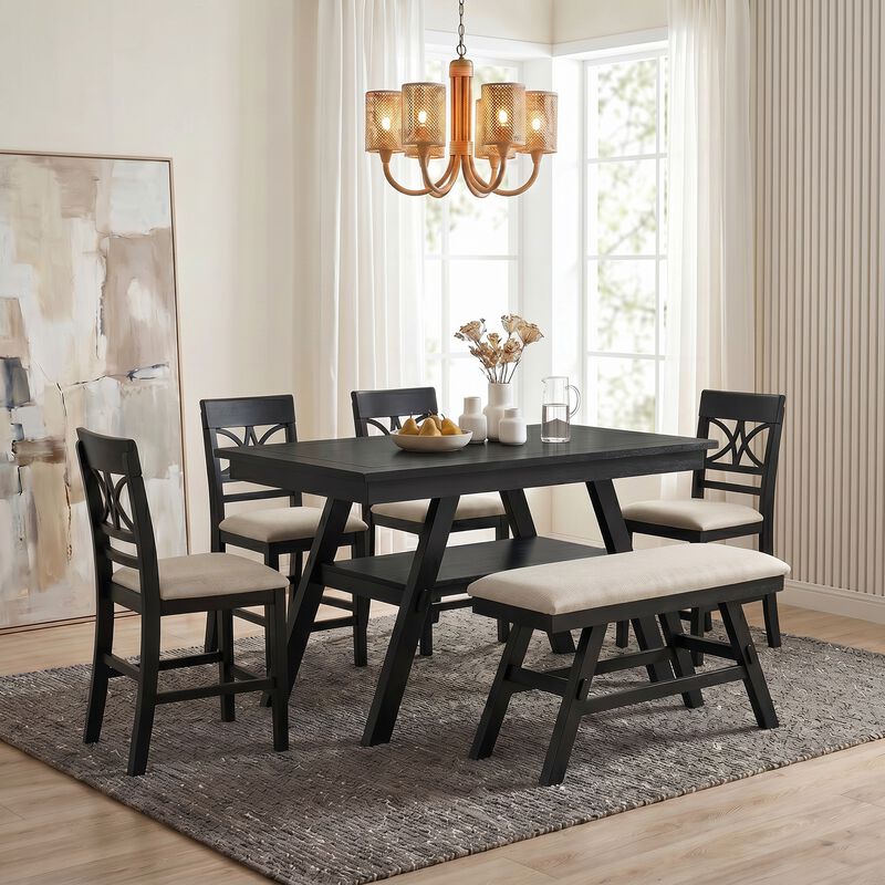 6-Piece Wood Counter Height Dining Table Set image number 2