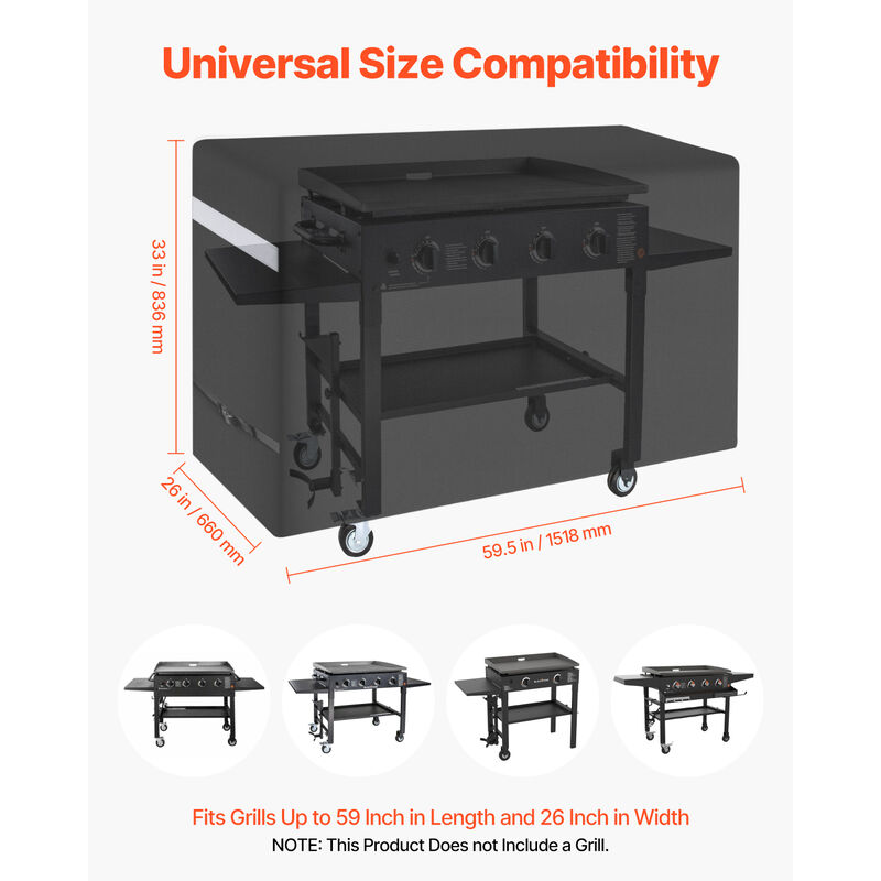 VEVOR Grill Cover, 59 inch BBQ Covers for Outdoor Grills, Waterproof, Fade Resistant, Weather Resistant Heavy Duty 600D Polyester, Easy On/Off, with Secure Buckles, Black