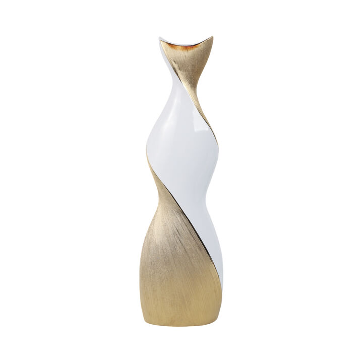 24" Twisted Vase, White/Gold