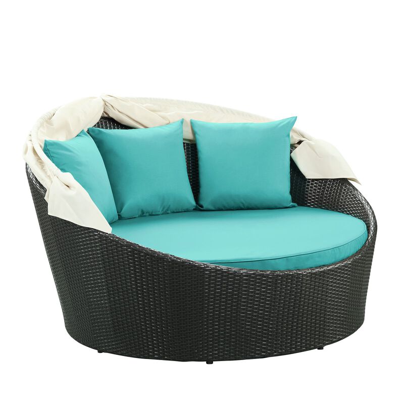 Modway Siesta Wicker Rattan Outdoor Patio Canopy Daybed in Espresso Turquoise image number 4