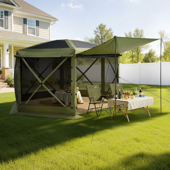 6-Sided Pop Up Screen Tent with Removable Top for 8-10 Person Outdoor Use