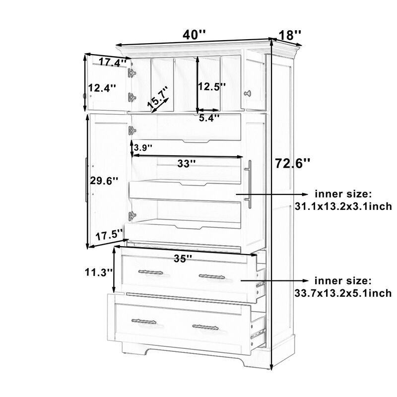 Merax 72.6" Shaker Style Kitchen Pantry - 4-Door 3 Pull-Out Tray Multi-Functional Storage Cabinet image number 4