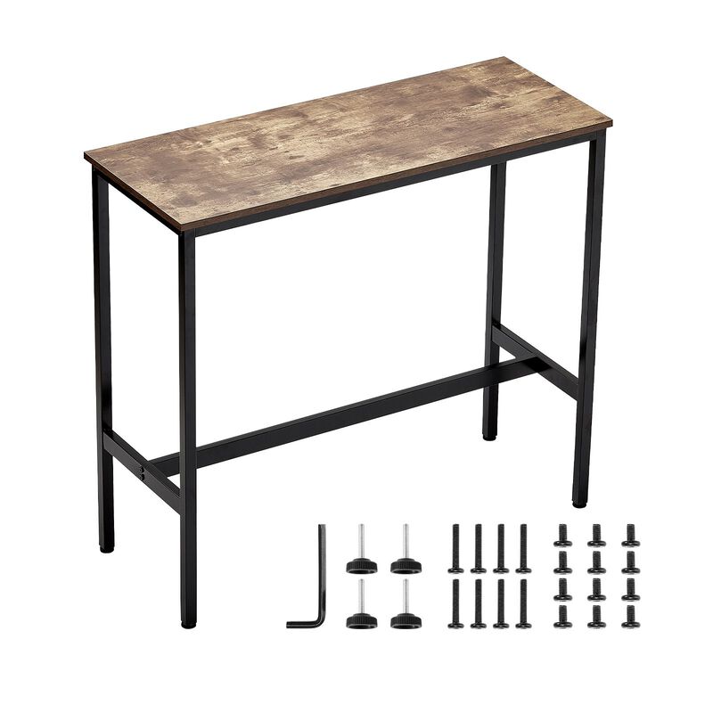 Narrow Bar Height Table with Sturdy Metal Frame, Long Pub Table for Dining or Party-Rustic Brown image number 3