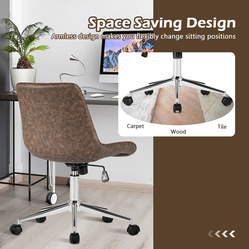 Costway Mid Back Office Chair Armless Adjustable PU Leather Task Swivel Chair