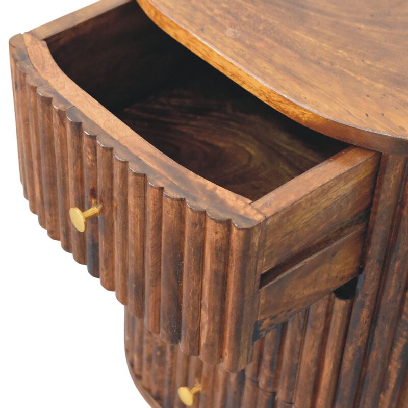 Artisan Furniture Solid Wood Curved Fluted Bedside Chest, Brown image number 4