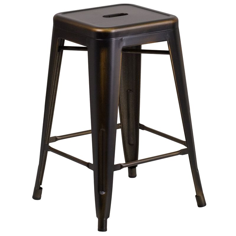 Flash Furniture Commercial Grade 24" High Backless Distressed Copper Metal Indoor-Outdoor Counter Height Stool