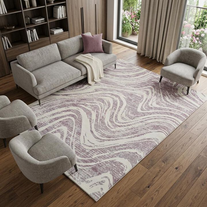 HomeRoots Sandstone Echo Beige And Purple Abstract Distressed Area Rug