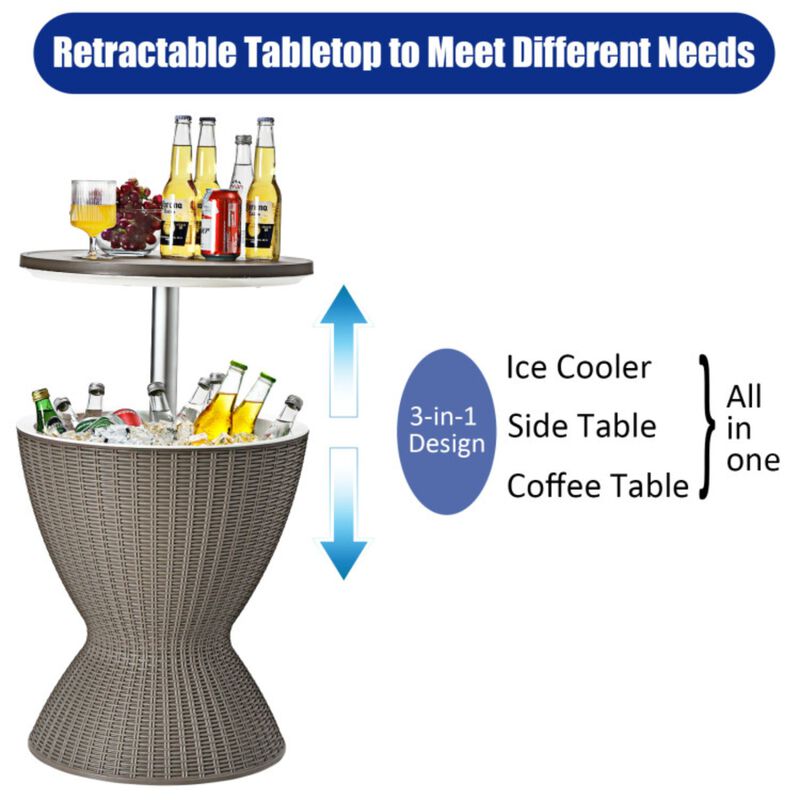 Gallon Patio Rattan Cooler Bar Table with Adjust Ice Bucket