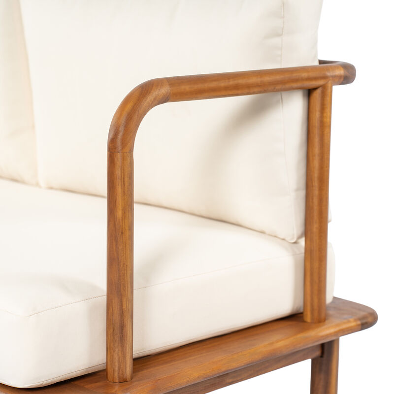 Christopher Knight Home Mavis Modern 2 Piece Acacia Wood Patio Seating Set with Cushion image number 5