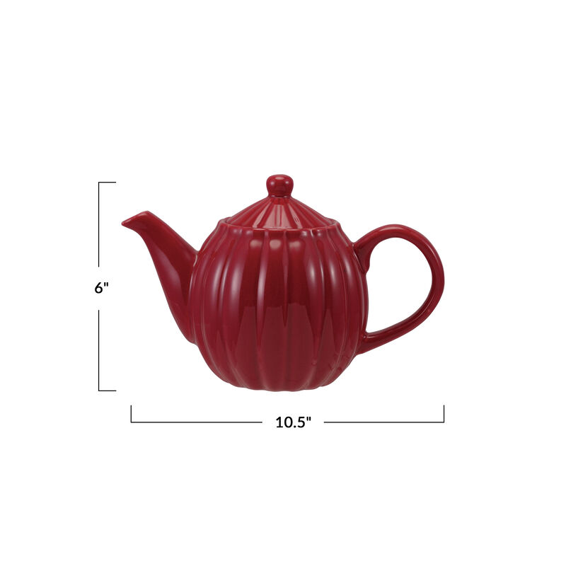 Red Reactive Glaze Ribbed Stoneware Teapot image number 1