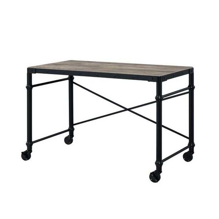 Writing Desk with Casters and Nail Accents, Black