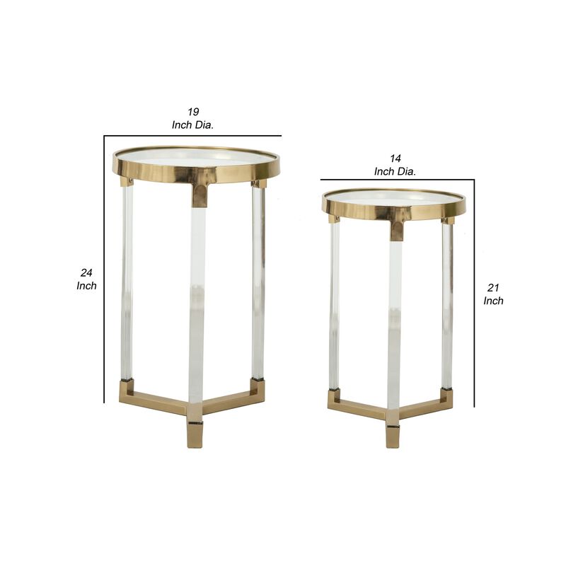 24, 21 Accent Tables, Acrylic Clear Legs, Glass Top, Set of 2, Gold
