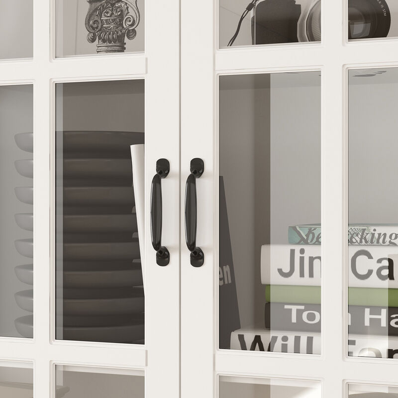 FUFU&GAGA 8-Door White Storage Cabinet Set – Stylish and Spacious Organizing Solution, 2-Piece Wardrobe with Glass Doors and Black Handles, (78.7 in. H x 63 in. W x 15.7 in. D),White