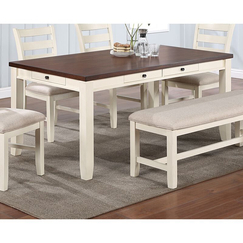 Classic Dining Room Furniture Rectangular Dining Table 1pc Dining Table Only White Rubberwood Walnut Acacia Veneer Tabletop w Pull out Drawers