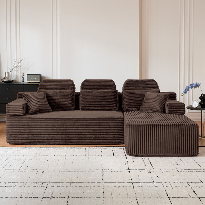 Schun L Shaped Corduroy Sectional Sleeper Sofa
