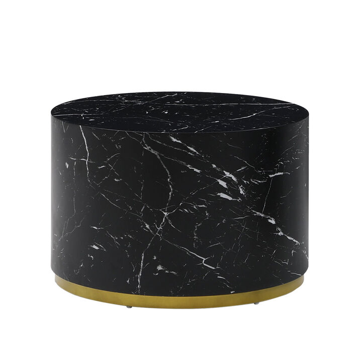 Black Marble Pattern Cocktail Table MDF with Gold Metal Base 23.62inch