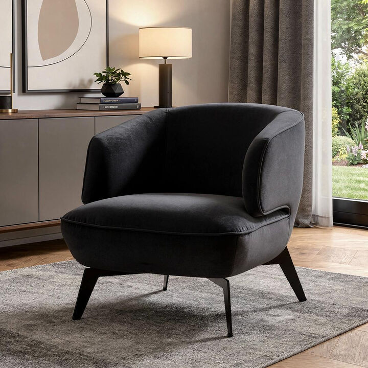 HomeRoots 28" Black Velvet and Steel Lounge Chair