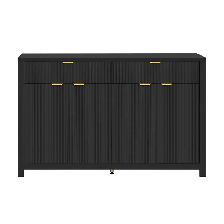 Clihome Modern Wave-Pattern Sideboard Cabinet,Multi-Purpose Fluted Cabinet, Kitchen Storage with Drawers & Adjustable Shelves for Kitchen, Dining Room