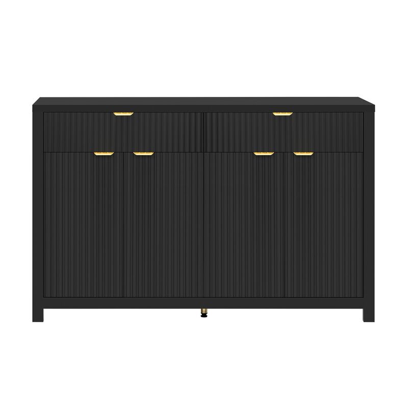 Clihome Modern Wave-Pattern Sideboard Cabinet,Multi-Purpose Fluted Cabinet, Kitchen Storage with Drawers & Adjustable Shelves for Kitchen, Dining Room