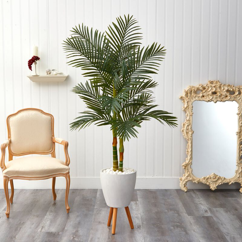 Hivvago 5.5 Feet Golden Cane Artificial Palm Tree in White Planter