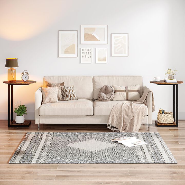 Hosfais Small Side Table Set of 2 - C-Shaped Wood Sofa End Table with Metal Frame for Living Room, Bedroom, Small Spaces (Rustic