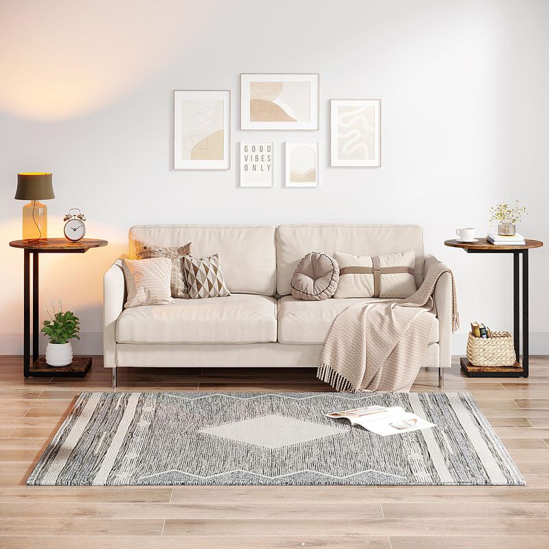 Hosfais Small Side Table Set of 2 - C-Shaped Wood Sofa End Table with Metal Frame for Living Room, Bedroom, Small Spaces (Rustic