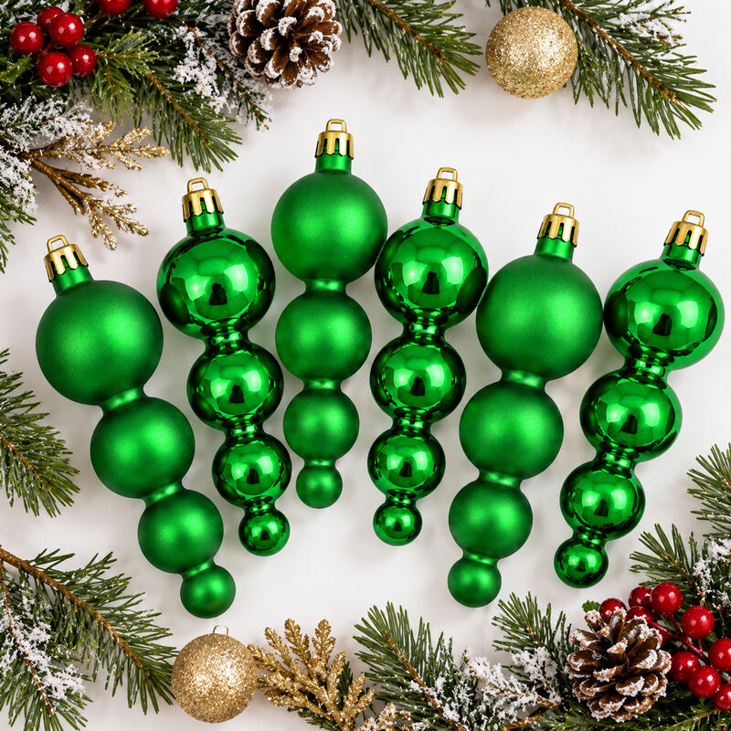 2-Finish Shatterproof Finial Christmas Ornaments - 5.75" - Set of 6 - Green image number 0