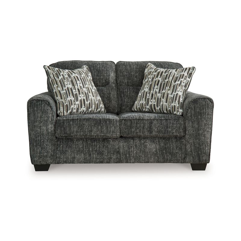 Layla Loveseat, Plush Dark Gray Polyester, 2 Accent Pillows, 67 Inch - Benzara