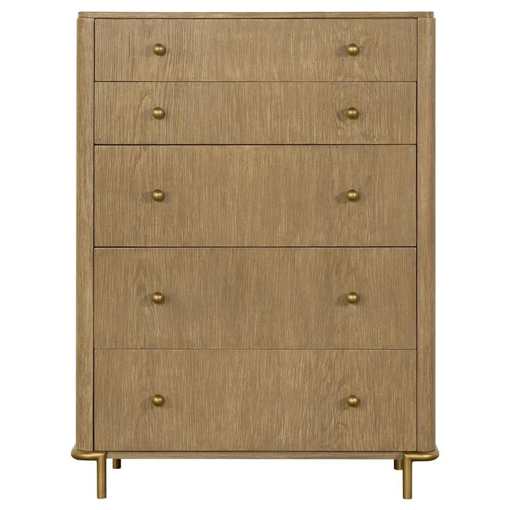 Benjara Sea 50 Inch Modern Tall Dresser Chest with 5 Drawers, Natural Brown Wood