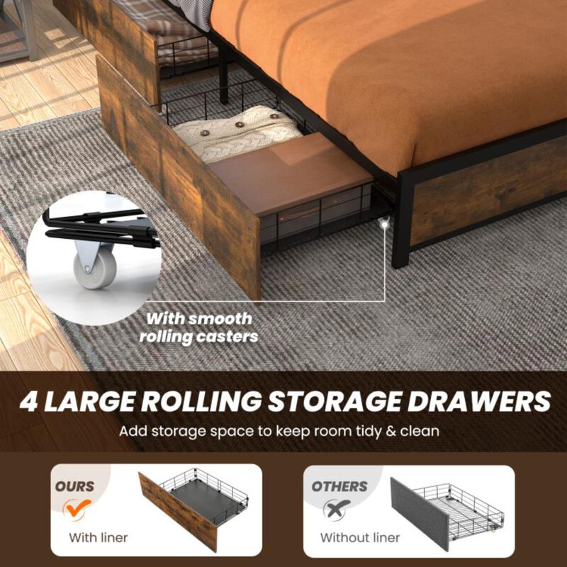 Hivvago Bed Frame with Smart LED Lights and Storage Drawers