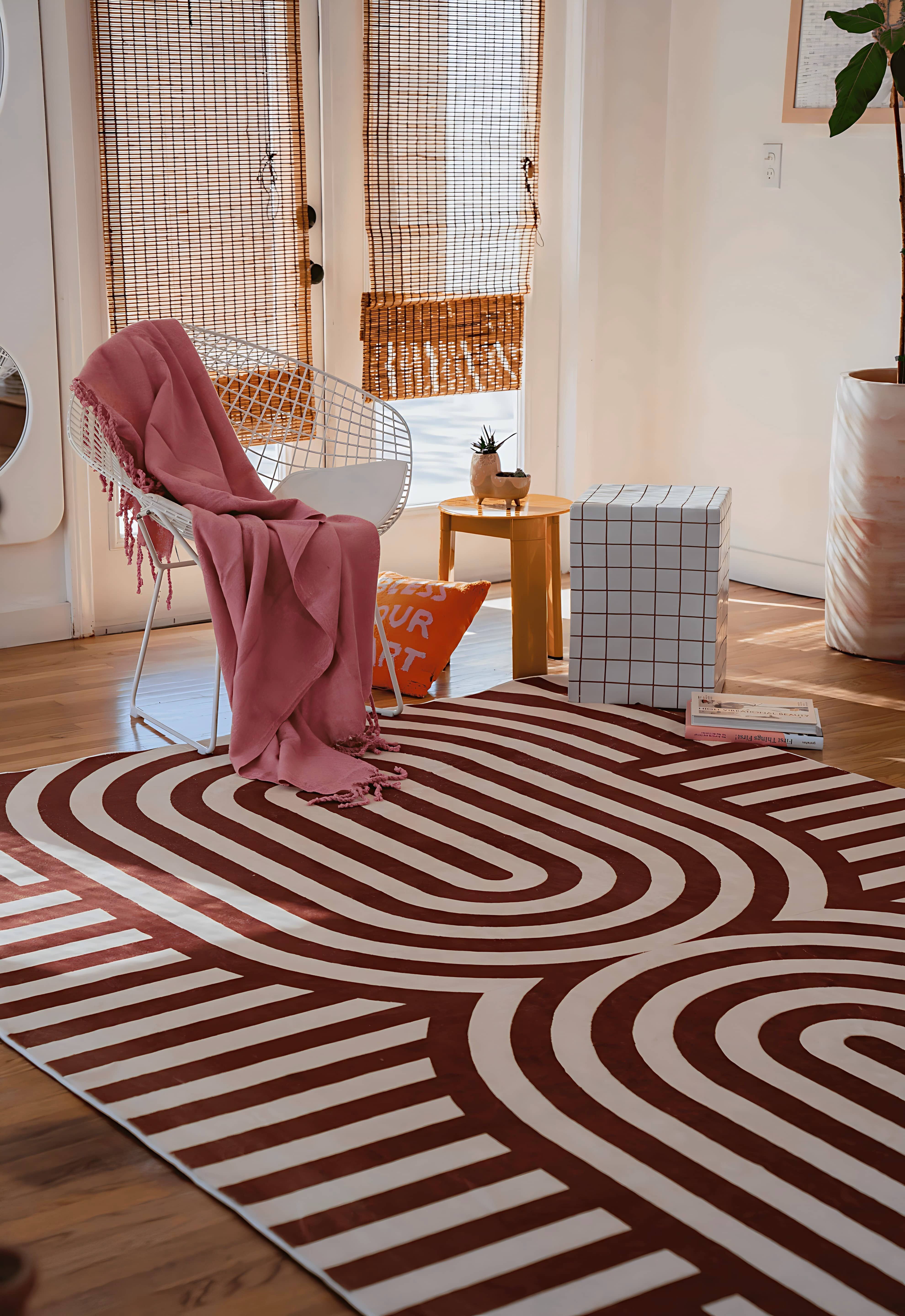 Lany Space 7'x10' Area Rug, Washable Rugs Non-Slip, Curvy Brown