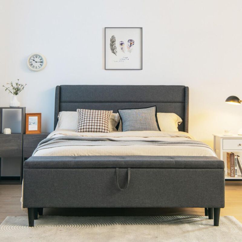 Hivvago Upholstered Bed Frame with Headboard and Storage Ottoman image number 1