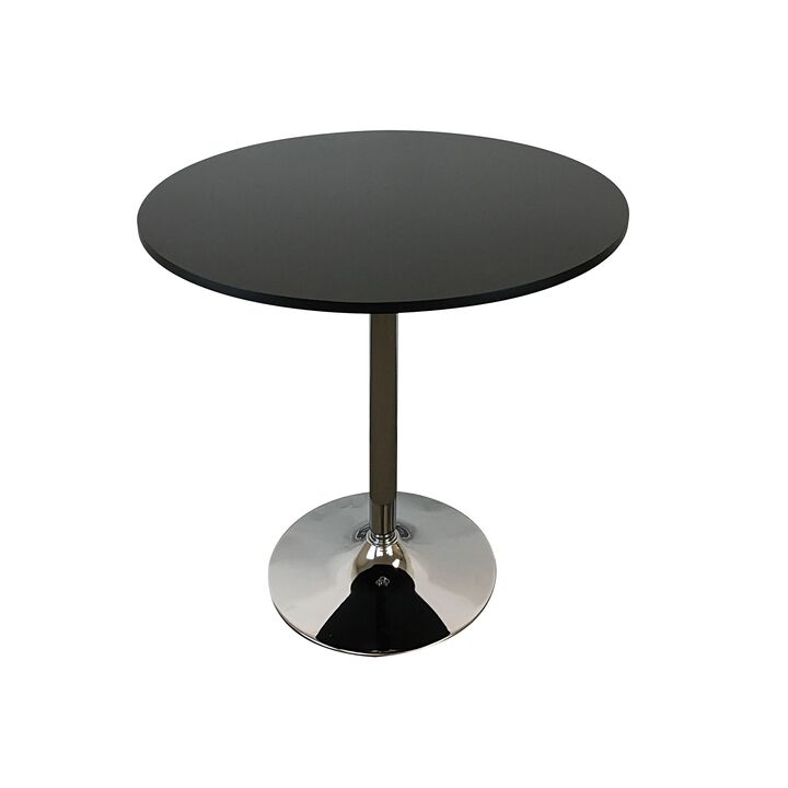 Mari 36 Inch Counter Height Table, Black Round Top and Stainless Steel Base - Benzara