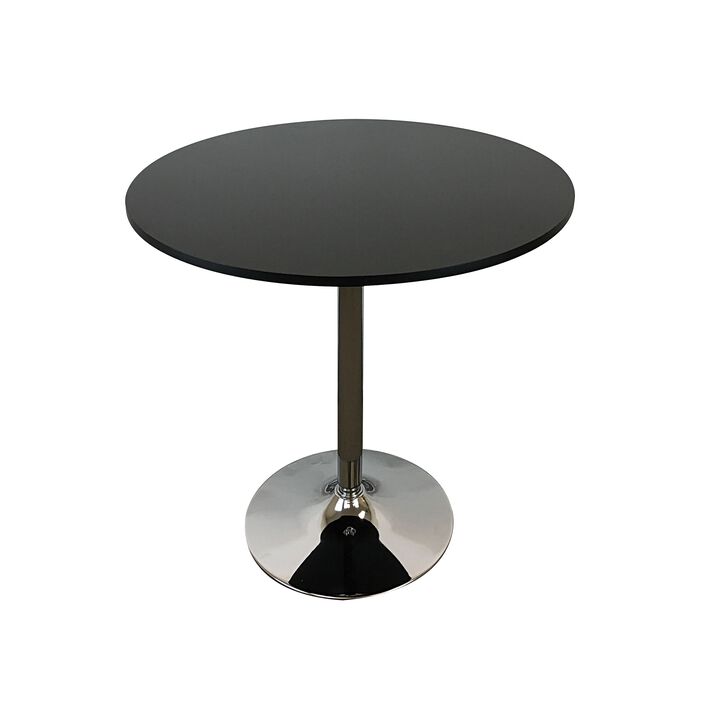 Mari 36 Inch Counter Height Table, Black Round Top and Stainless Steel Base