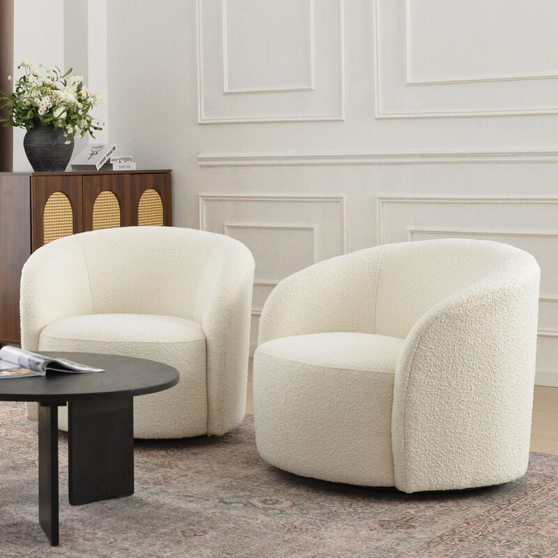 Everitte 34" W Upholstered Boucle Swivel Barrel Chair
