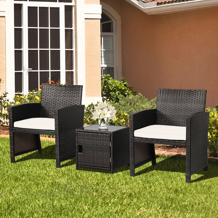 3-Piece Patio Wicker Furniture Set with Storage Table and Protective Cover - Off White
