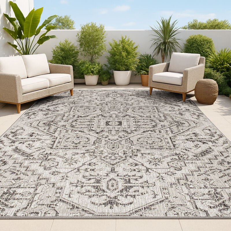 Estrella Bohemian Medallion Textured Weave Indoor/Outdoor Area Rug